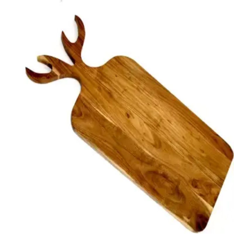 acacia wood serving board with decorative deer antler handle for cheese, charcuterie, sushi, steak and appetizer serving