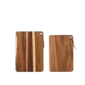 Two acacia wood cutting boards with hanging holes, ideal for chopping, slicing, and kitchen prep, suitable for home kitchens and commercial use