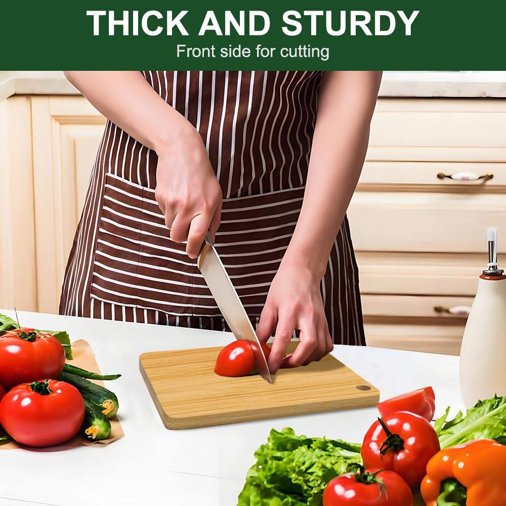 rectangular bamboo cutting board with hanging hole for chopping vegetables, fruits, and meat
