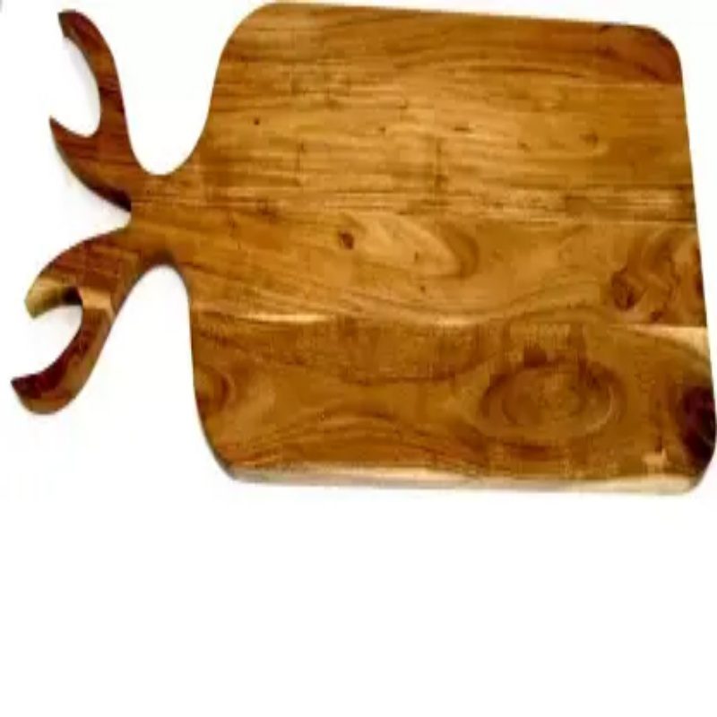 acacia wood serving board with decorative deer antler handle for cheese, charcuterie, sushi, steak and appetizer serving