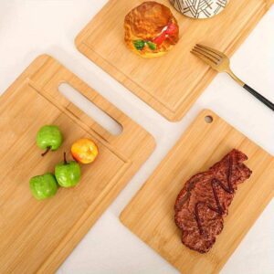 natural bamboo cutting board with built-in handle and juice groove for chopping, slicing and serving food