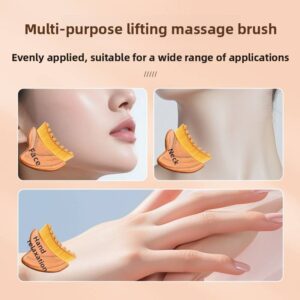 Wooden contour face brush with curved ergonomic shape and dense nano bristles designed for lymphatic drainage massage, facial sculpting, and foundation blending.