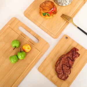 rectangular bamboo cutting board with integrated handle slot and juice groove for kitchen chopping tasks