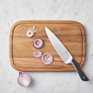rectangular acacia wood carving board with juice groove for meat cutting, food preparation and serving