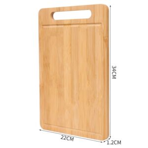 natural bamboo cutting board with built-in handle and juice groove for chopping, slicing and serving food
