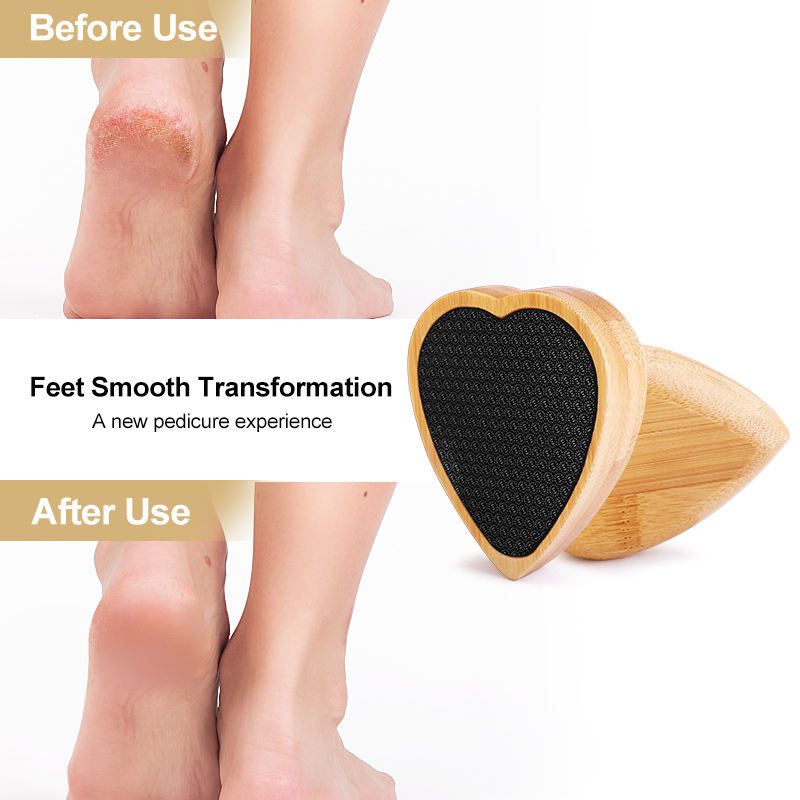Heart-shaped mini nano glass foot file with wooden handle for removing dead skin and calluses, pedicure tool for home and salon use