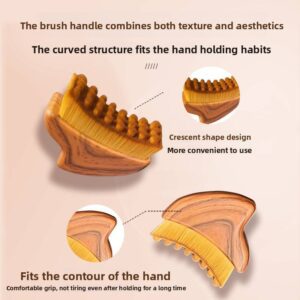 Wooden contour face brush with curved ergonomic shape and dense nano bristles designed for lymphatic drainage massage, facial sculpting, and foundation blending.