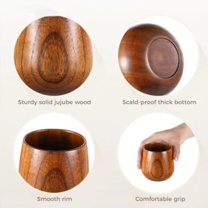 Set of handmade jujube wood cups with smooth natural wood grain, suitable for drinking whiskey, tea, coffee, milk, wine, and other beverages