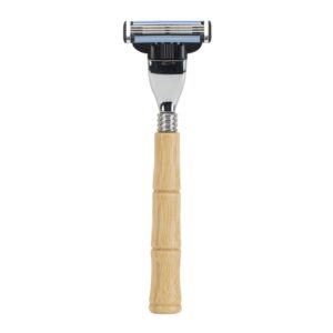 Eco-friendly wooden handle 3-blade shaving razor suitable for face shaving, hotel, and personal use