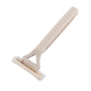 Wheat straw safety razor with 2-layer blade, eco-friendly shaving tool for hotels and personal care.