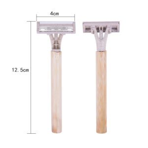 Triple blade razor with natural wooden handle, eco-friendly shaving tool for face grooming, travel shaving razor for daily use