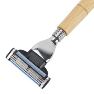 Eco-friendly wooden handle 3-blade shaving razor suitable for face shaving, hotel, and personal use