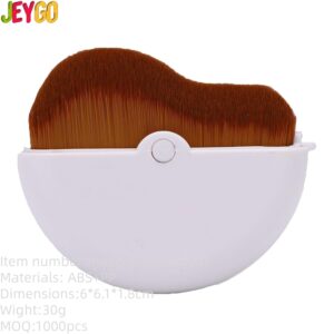Compact rotating foundation brush with protective cap, featuring dense wavy synthetic bristles for smooth liquid foundation, cream makeup, and face blending application.