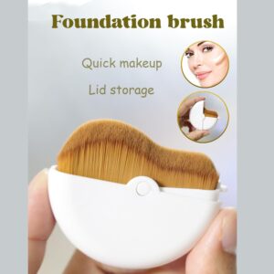 Compact rotating foundation brush with protective cap, featuring dense wavy synthetic bristles for smooth liquid foundation, cream makeup, and face blending application.