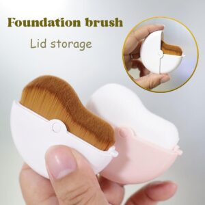 Compact rotating foundation brush with protective cap, featuring dense wavy synthetic bristles for smooth liquid foundation, cream makeup, and face blending application.