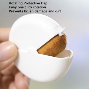 Compact rotating foundation brush with protective cap, featuring dense wavy synthetic bristles for smooth liquid foundation, cream makeup, and face blending application.