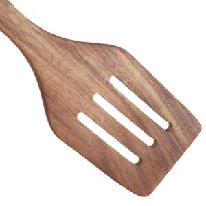 Four-piece set of natural teak wooden kitchen utensils, including spoons and spatulas, designed for cooking with non-stick cookware and daily food preparation