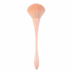 Rose gold handle makeup brush with ultra-soft synthetic bristles, suitable for nail dust removal, blush application, foundation blending, and professional beauty treatments.