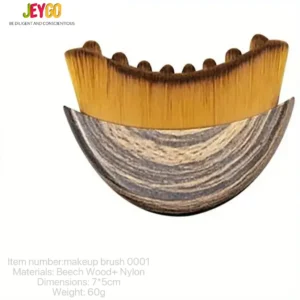 Curved beech wood lymphatic contour face brush with soft nylon bristles, designed for facial massage, lymphatic drainage, jawline sculpting, and skincare application.