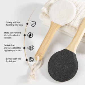 Round double-sided foot file with bamboo handle, pumice stone and abrasive surface for removing cracked heels and hard dead skin