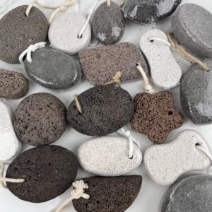 High quality lava pumice stone foot file with natural wood handle, double-sided for removing dead skin and calluses, ideal for home pedicure.