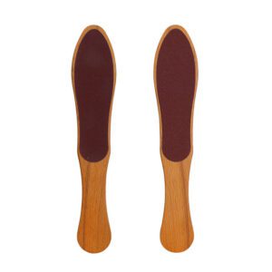 Double-sided wooden foot file with sanding surface for removing dead skin and calluses, portable pedicure tool with ergonomic wood handle