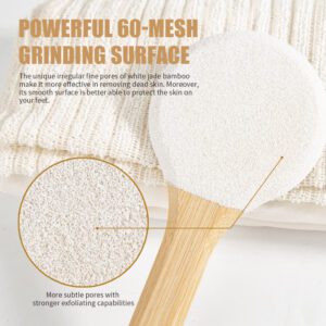 Round double-sided foot file with bamboo handle, pumice stone and abrasive surface for removing cracked heels and hard dead skin