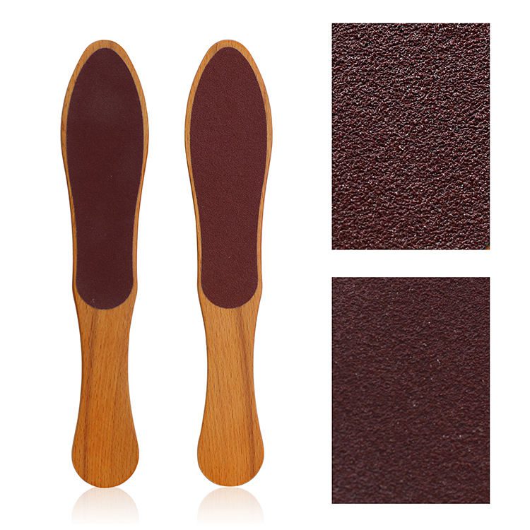 Double-sided wooden foot file with sanding surface for removing dead skin and calluses, portable pedicure tool with ergonomic wood handle