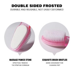 Foot scrub brush with natural pumice stone and ergonomic handle for removing calluses, exfoliating dead skin, and daily foot care