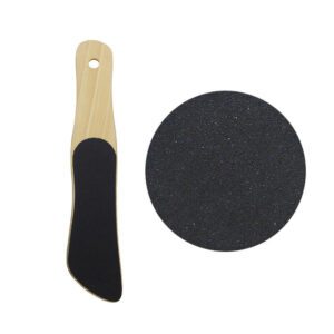 Wood handle foot file with double-sided sanding paper for callus removal, pedicure salon tool, suitable for home use, eco-friendly and durable
