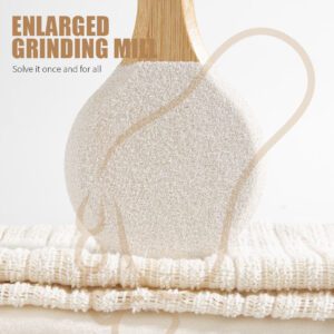 Round double-sided foot file with bamboo handle, pumice stone and abrasive surface for removing cracked heels and hard dead skin