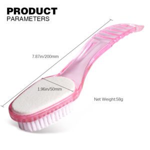 Foot scrub brush with natural pumice stone and ergonomic handle for removing calluses, exfoliating dead skin, and daily foot care