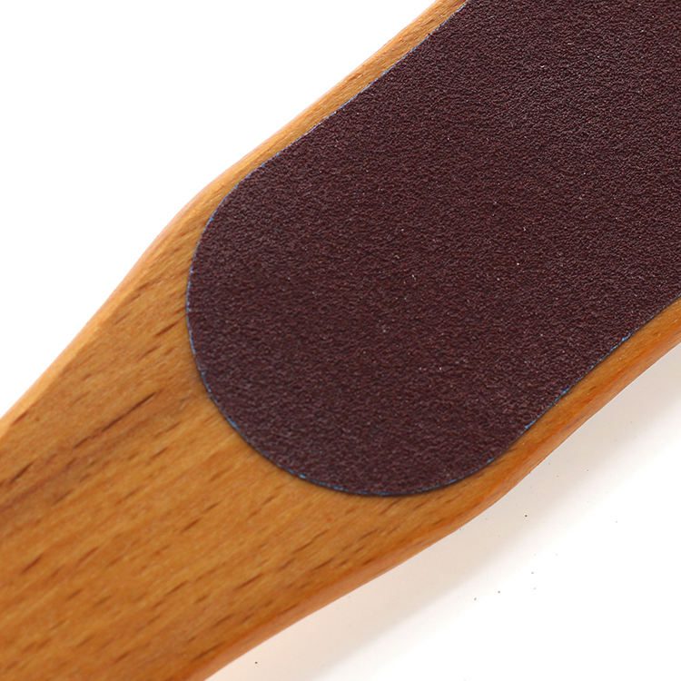 Double-sided wooden foot file with sanding surface for removing dead skin and calluses, portable pedicure tool with ergonomic wood handle