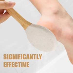 Round double-sided foot file with bamboo handle, pumice stone and abrasive surface for removing cracked heels and hard dead skin