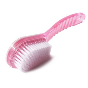 Foot scrub brush with natural pumice stone and ergonomic handle for removing calluses, exfoliating dead skin, and daily foot care