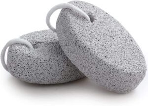 Colored natural lava pumice stone foot exfoliator with hanging rope, designed to remove dead skin, smooth rough heels, and support regular pedicure care.