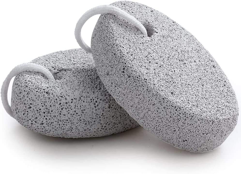 Colored natural lava pumice stone foot exfoliator with hanging rope, designed to remove dead skin, smooth rough heels, and support regular pedicure care.
