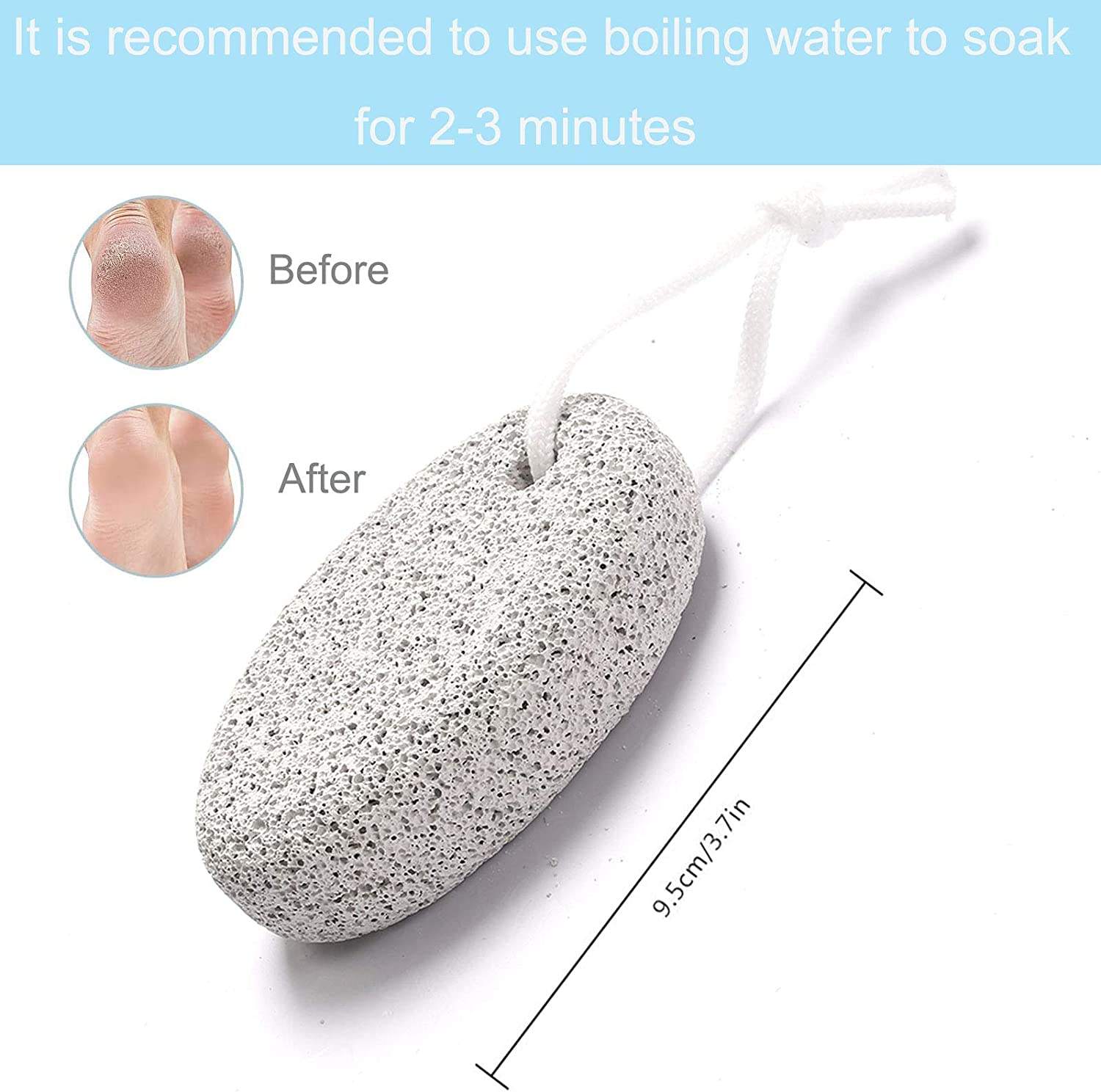 Colored natural lava pumice stone foot exfoliator with hanging rope, designed to remove dead skin, smooth rough heels, and support regular pedicure care.