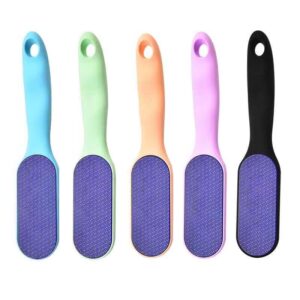 Long handle foot file with abrasive surface for removing calluses, hard skin, and rough heels during professional pedicure treatments
