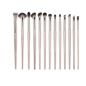 Professional 15-piece makeup brush set featuring 13 eye shadow brushes, blending brushes, angled eyeliner brushes, and detail brushes with soft synthetic bristles for precise eye makeup application.