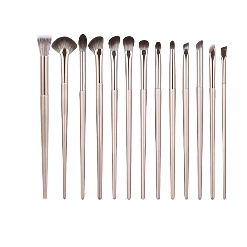 Professional 15-piece makeup brush set featuring 13 eye shadow brushes, blending brushes, angled eyeliner brushes, and detail brushes with soft synthetic bristles for precise eye makeup application.