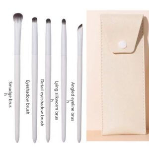 White makeup brush set with vegan synthetic bristles, including foundation, blending, eyeshadow, detail, and angled makeup brushes for precise cosmetic application and professional beauty routines.