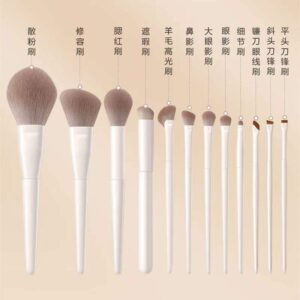 10-piece fibre eye shadow makeup brush set with white plastic handles and soft synthetic bristles for face makeup, eyeshadow blending, eyebrow shaping, and precision detailing.