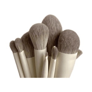 10-piece fibre eye shadow makeup brush set with white plastic handles and soft synthetic bristles for face makeup, eyeshadow blending, eyebrow shaping, and precision detailing.
