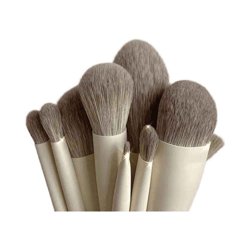 10-piece fibre eye shadow makeup brush set with white plastic handles and soft synthetic bristles for face makeup, eyeshadow blending, eyebrow shaping, and precision detailing.