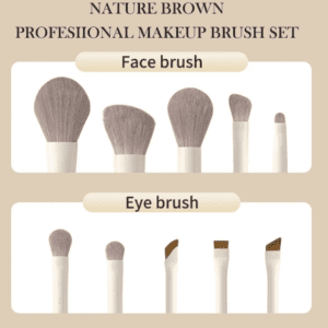 10-piece fibre eye shadow makeup brush set with white plastic handles and soft synthetic bristles for face makeup, eyeshadow blending, eyebrow shaping, and precision detailing.