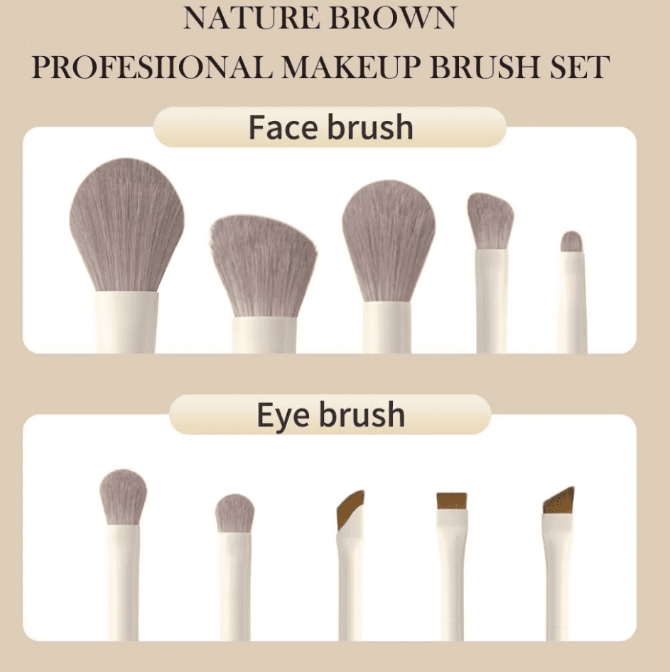 10-piece fibre eye shadow makeup brush set with white plastic handles and soft synthetic bristles for face makeup, eyeshadow blending, eyebrow shaping, and precision detailing.