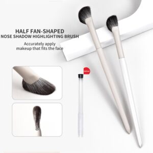 Set of ten white synthetic makeup brushes with ultra-fine flat, angled, and silkworm blade tips for eyeliner, eyebrows, eyeshadow, and detailed eye makeup application.