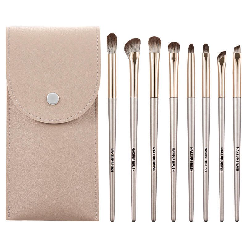 Complete 15-piece makeup brush set with natural hair bristles, including eyeshadow, crease, blending, angled eyebrow, and eyelash brushes for professional eye makeup application.