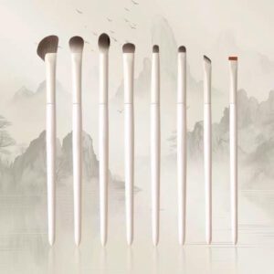 Professional 8-piece makeup brush set with ultra-soft synthetic bristles, including eyeshadow, blending, highlighter, crease, eyeliner, and angled detail brushes for precise makeup application.